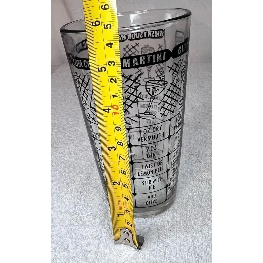 Vintage Bartender's Shaker Pint Bar Glass Cocktail and Mixed Drink Recipes